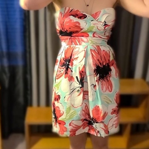 Floral Strapless Dress W/ Pockets - Picture 1 of 4